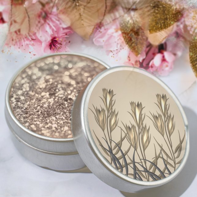 Pegatina Redonda Elegante ramo de flores beige y oro (Subido por el creador)