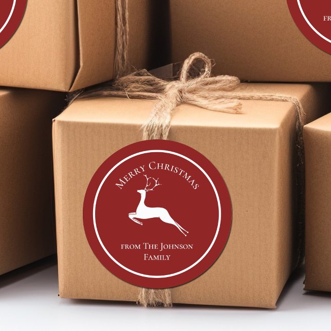 Pegatina Redonda Elegante regalo de Personalizado de renos Red Merr (Subido por el creador)
