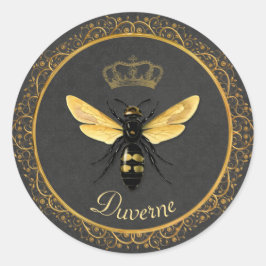 Pegatina Redonda Elegante Reina francesa bebe gris dorado amarillo