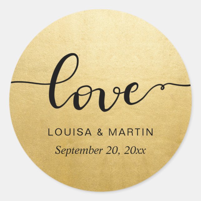 Pegatina Redonda Elegante Relieve metalizado dorado elegante Faux A (Anverso)