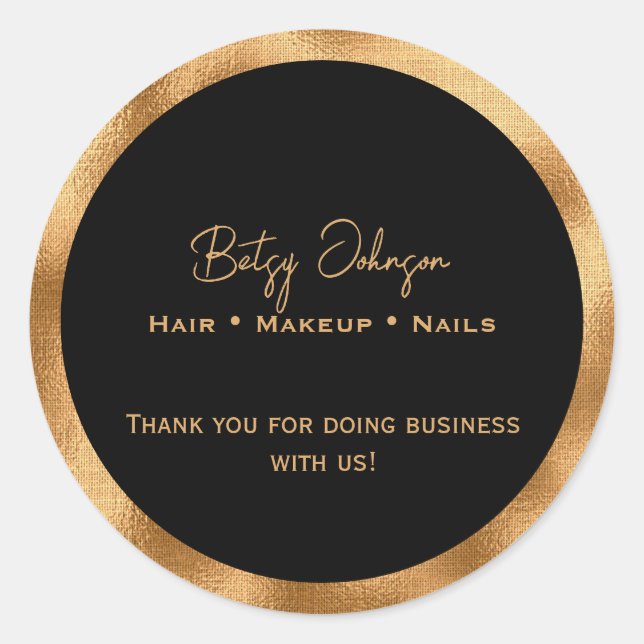 Pegatina Redonda Elegante Relieve metalizado dorado negro y falso G (Anverso)