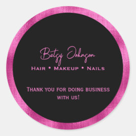 Pegatina Redonda Elegante Relieve metalizado negro caliente rosado 