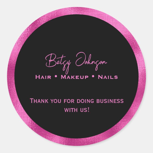 Pegatina Redonda Elegante Relieve metalizado negro caliente rosado  (Anverso)