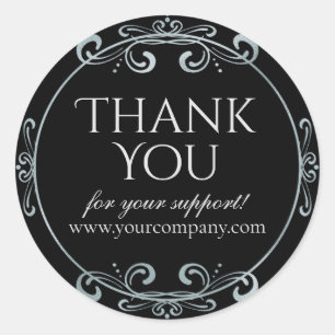 Pegatina Redonda Elegante Relieve metalizado plateado Swirls Luxury