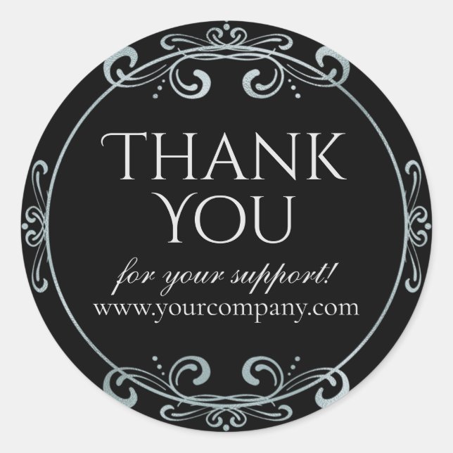 Pegatina Redonda Elegante Relieve metalizado plateado Swirls Luxury (Anverso)