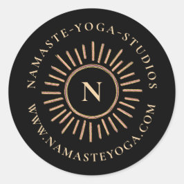 Pegatina Redonda Elegante Resumen moderno Monograma dorado amarillo