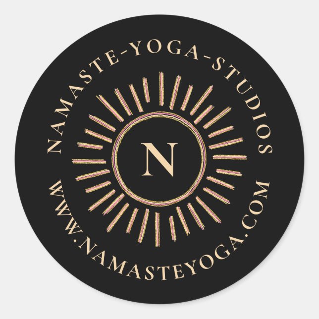 Pegatina Redonda Elegante Resumen moderno Monograma dorado amarillo (Anverso)