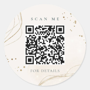 Pegatina Redonda Elegante Resumen Purpurina Ivory Gold Código QR