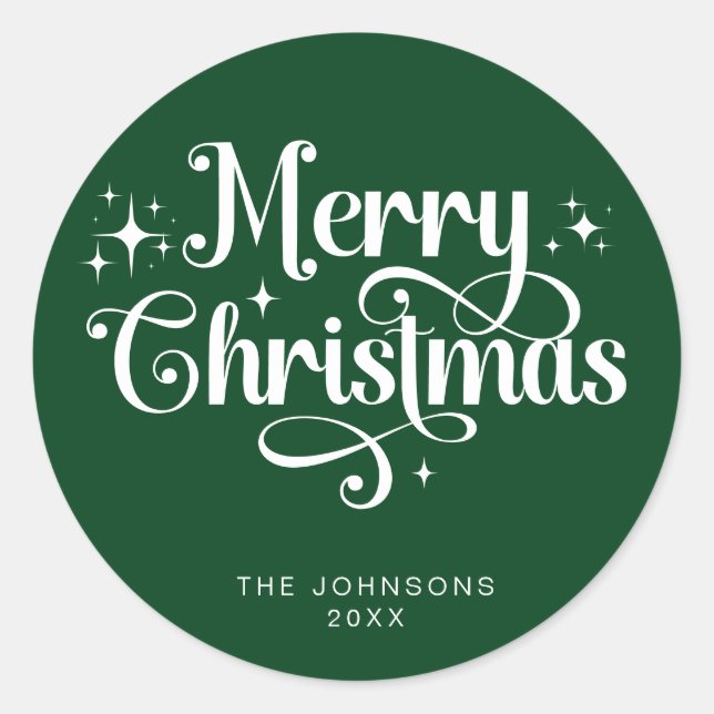 Pegatina Redonda Elegante Retro Verde Feliz Personalizado de guión  (Anverso)