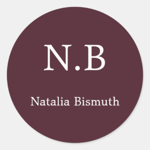 Pegatina Redonda Elegante rojo monogramado