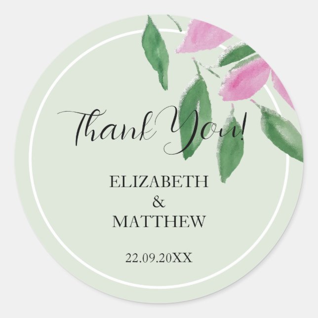 Pegatina Redonda Elegante Romántico Flores Silvestres Rosa (Anverso)