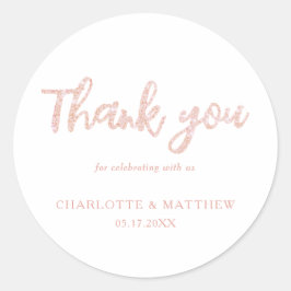 Pegatina Redonda Elegante Rosa brillante Purpurina de oro Boda