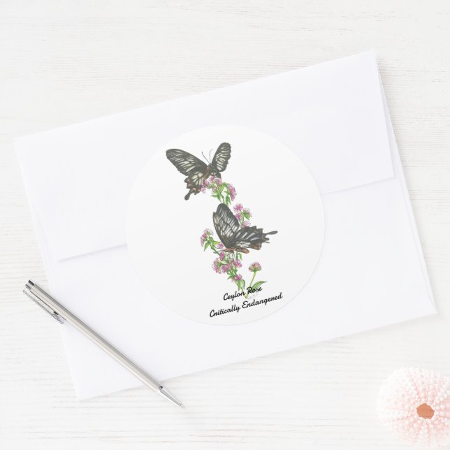 Pegatina Redonda Elegante Rosa de Ceylon Cuadros De Agua (Sobre)