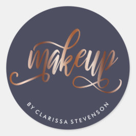 Pegatina Redonda Elegante rosa de cobre dorado y artista de maquill