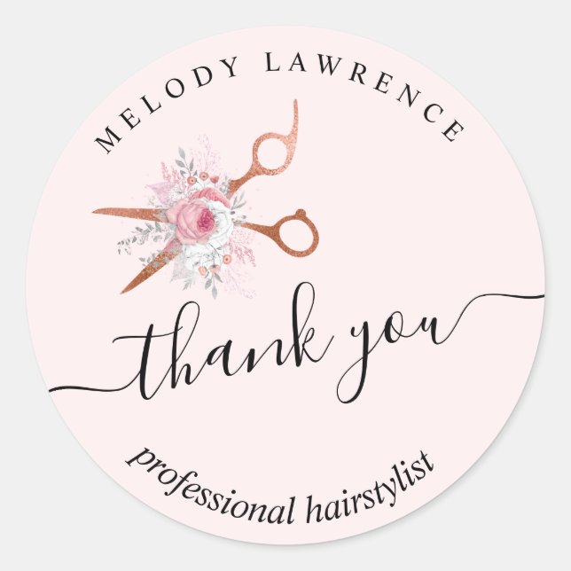 Pegatina Redonda Elegante rosa de cobre tijeras de oro peinado (Anverso)