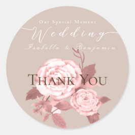 Pegatina Redonda Elegante Rosa de Moda Boda