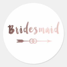 Pegatina Redonda elegante rosa dorado bridesmaid flecha boda anillo