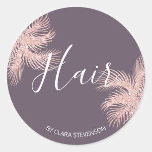 Pegatina Redonda Elegante rosa dorado brillante palma pelo de niña