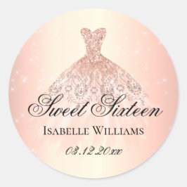 Pegatina Redonda Elegante Rosa Dorado Sweet 16