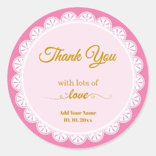 Pegatina Redonda Elegante Rosa Encaje "Gracias con mucho amor" 