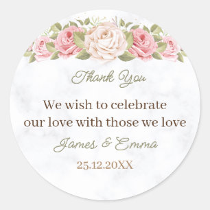 Pegatina Redonda Elegante Rosa Flower Custom Wedding
