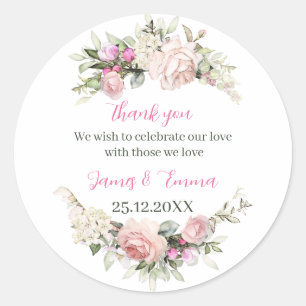 Pegatina Redonda Elegante Rosa Flower Custom Wedding
