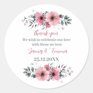 Pegatina Redonda Elegante Rosa Flower Custom Wedding