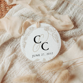 Pegatina Redonda Elegante Rosa Jardín Trellis Caligrafía Monograma