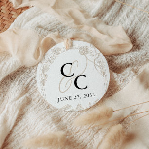 Pegatina Redonda Elegante Rosa Jardín Trellis Caligrafía Monograma