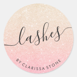 Pegatina Redonda Elegante rosa moderno de oro y purpurinas dorados