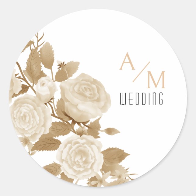 Pegatina Redonda Elegante Rosa Monograma Blanco (Anverso)