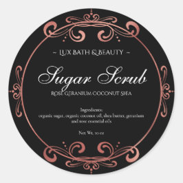 Pegatina Redonda Elegante Rosa negro Relieve metalizado dorado de l