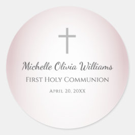 Pegatina Redonda Elegante Rosa Oro Simple Cruz Primera Comunión