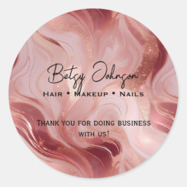 Pegatina Redonda Elegante Rosa Oro y Purpurina Marble Gracias