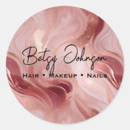 Pegatina Redonda Elegante Rosa Oro y Purpurina Marcado