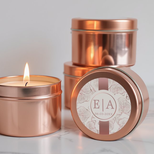 Pegatina Redonda Elegante Rosa Polvo Orquídea Boda Monograma (Favor Label)