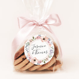 Pegatina Redonda Elegante Rosa polvoriento y Boda de guirnaldas flo