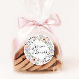 Pegatina Redonda Elegante Rosa polvoriento y Boda de guirnaldas flo