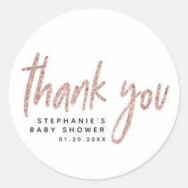 Pegatina Redonda Elegante Rosa Purpurina de oro Chica Baby Shower F