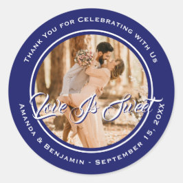 Pegatina Redonda Elegante Royal Blue Love es una foto Boda dulce