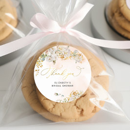 Pegatina Redonda Elegante Rubor Floral Bridal Shower Gracias