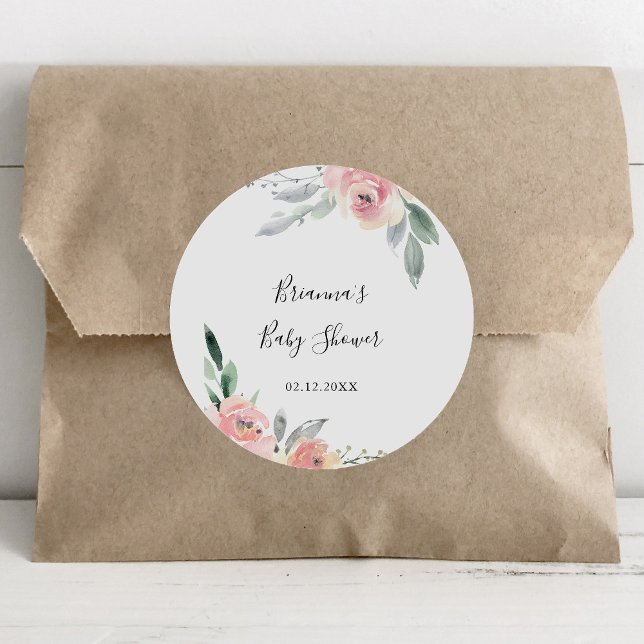 Pegatina Redonda Elegante Rubor Floral Favor Baby Shower (Subido por el creador)