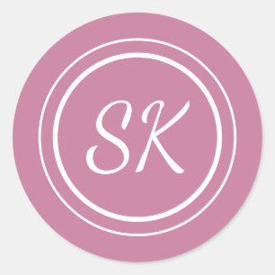 Pegatina Redonda Elegante Rubor Pink Professional Monogram Business