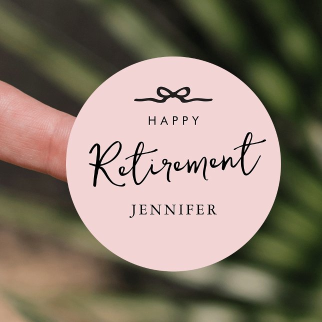 Pegatina Redonda Elegante Rubor Pink Staff Retirement Party Favor (Feminine blush pink retirement party favor stickers)