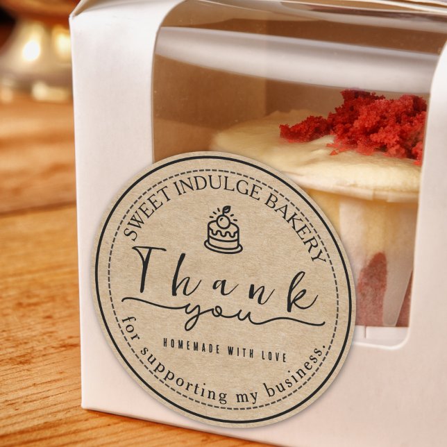 Pegatina Redonda Elegante Rústica Kraft Bakery Gracias (Subido por el creador)