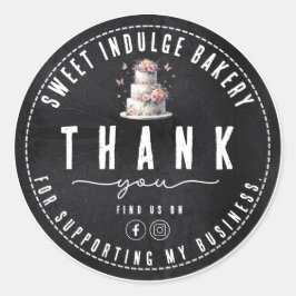 Pegatina Redonda Elegante Rústica Panadería Blanca Negra Gracias
