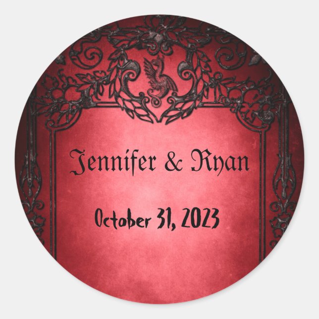 Pegatina Redonda Elegante Rústico Gótico Rojo (Anverso)