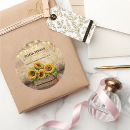 Pegatina Redonda Elegante Rústico Sunflower Crate Moderno Baby Show