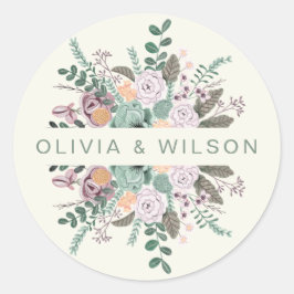 Pegatina Redonda Elegante sabio botánico moda verde floral