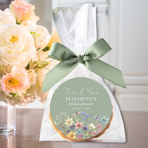 Pegatina Redonda Elegante Sage Green Floral Gracias Bridal Shower